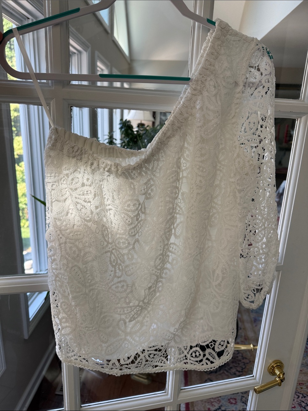Rebecca Minkoff White One-Shoulder Lace Blouse